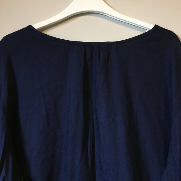 Dark Navy Blue Red Embroidered Peasant Sleeve Bohemian Tunic Shirt - Picture 5 of 15